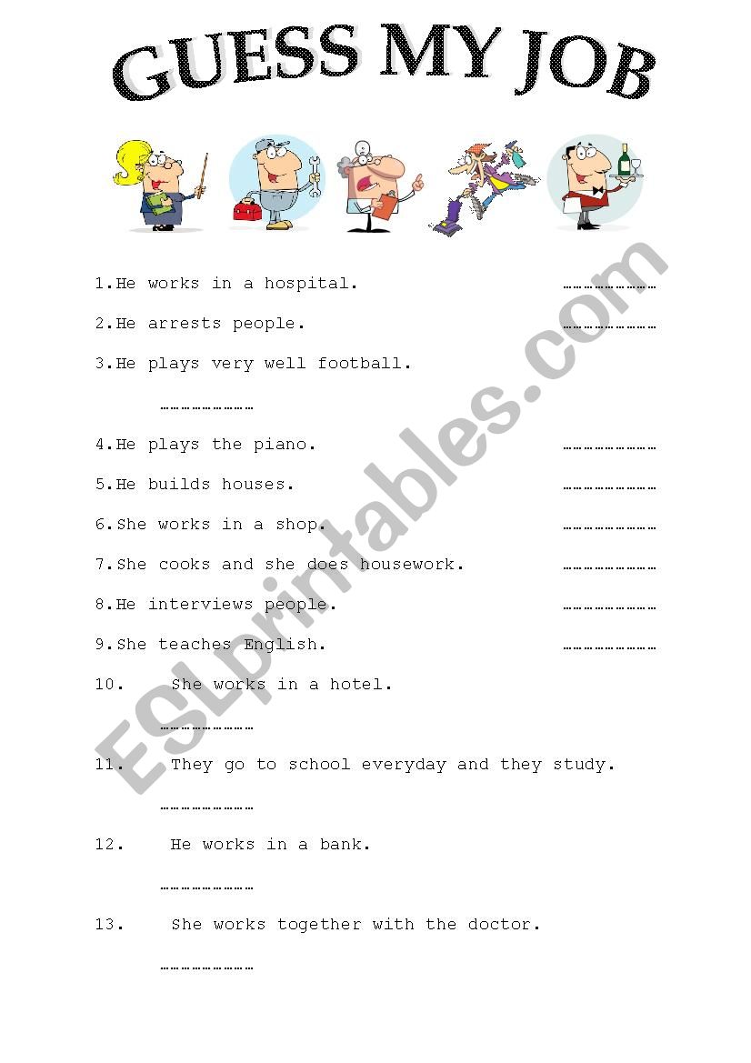 Guess my job worksheet