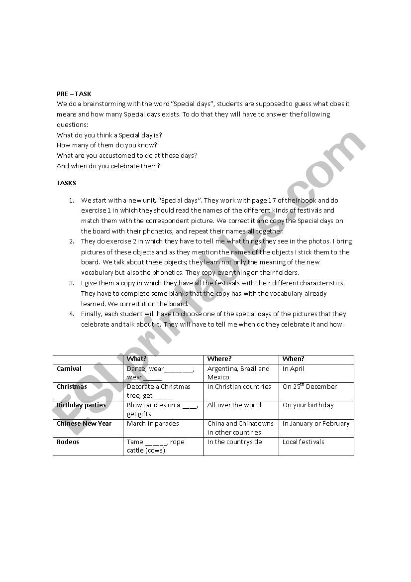 festivals worksheet