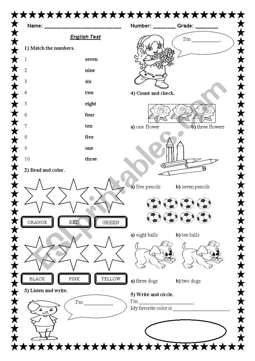 Numbers and colors worksheet