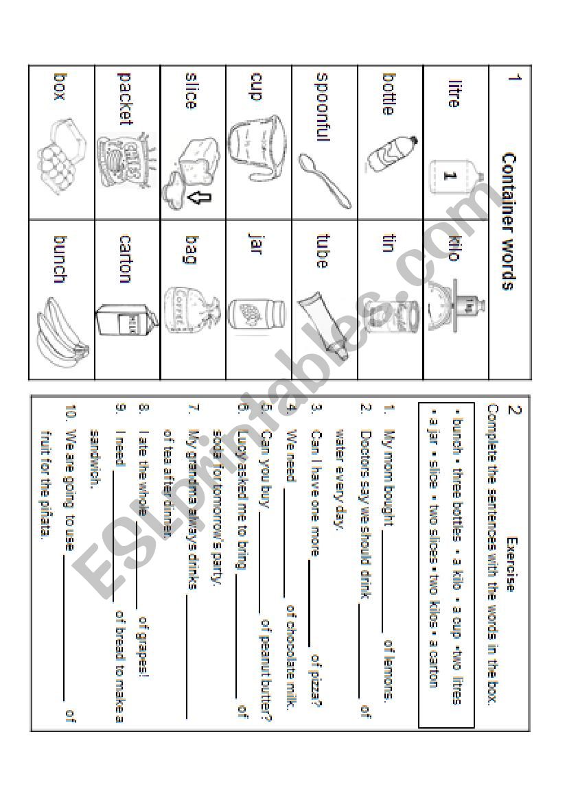 Container Words worksheet