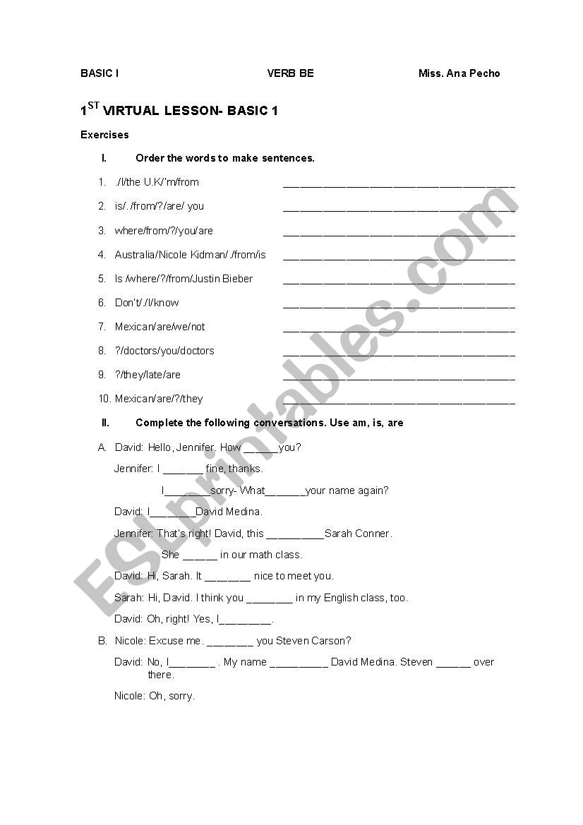 The verb Be and possessive adjectives-Test