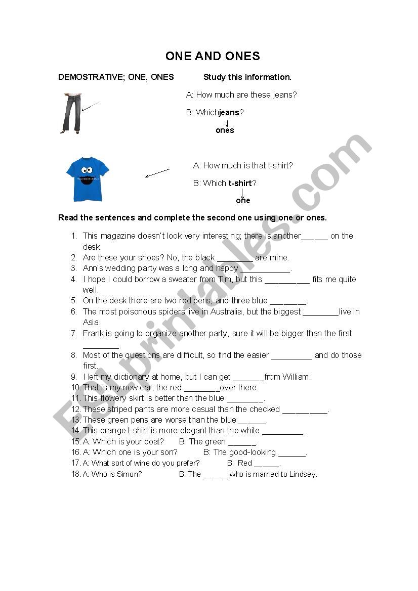 One and Ones worksheet