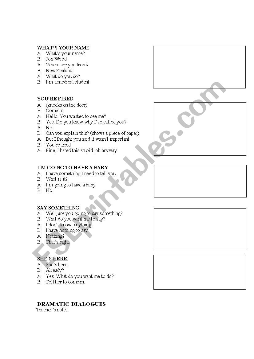 dramatic dialogue worksheet