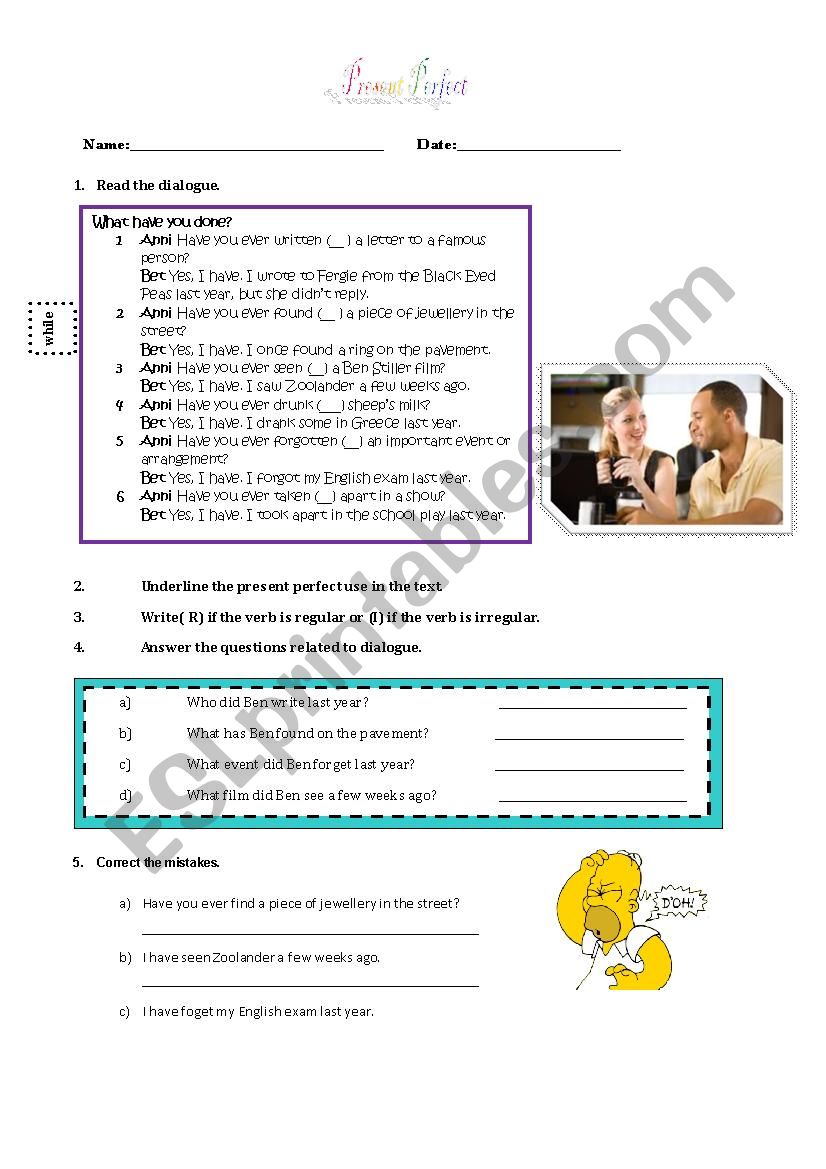 Present Perfect worksheet