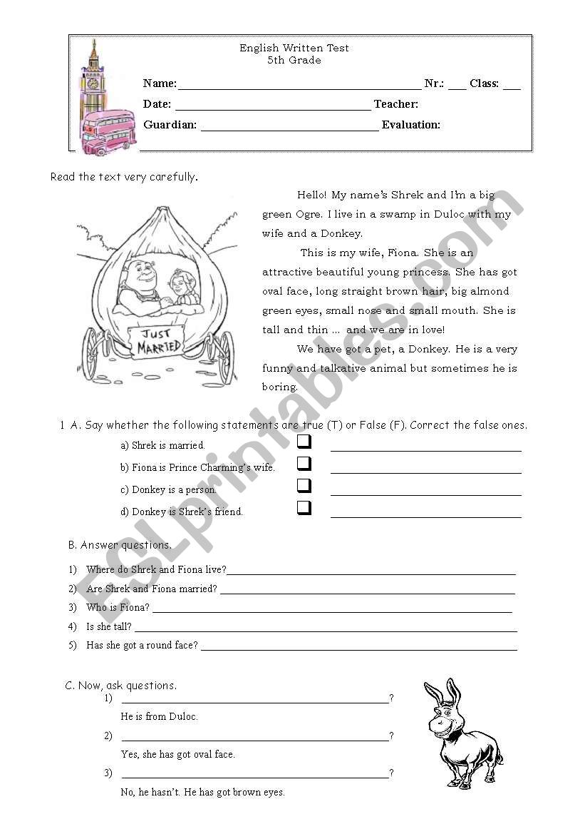 Shrek and friends worksheet