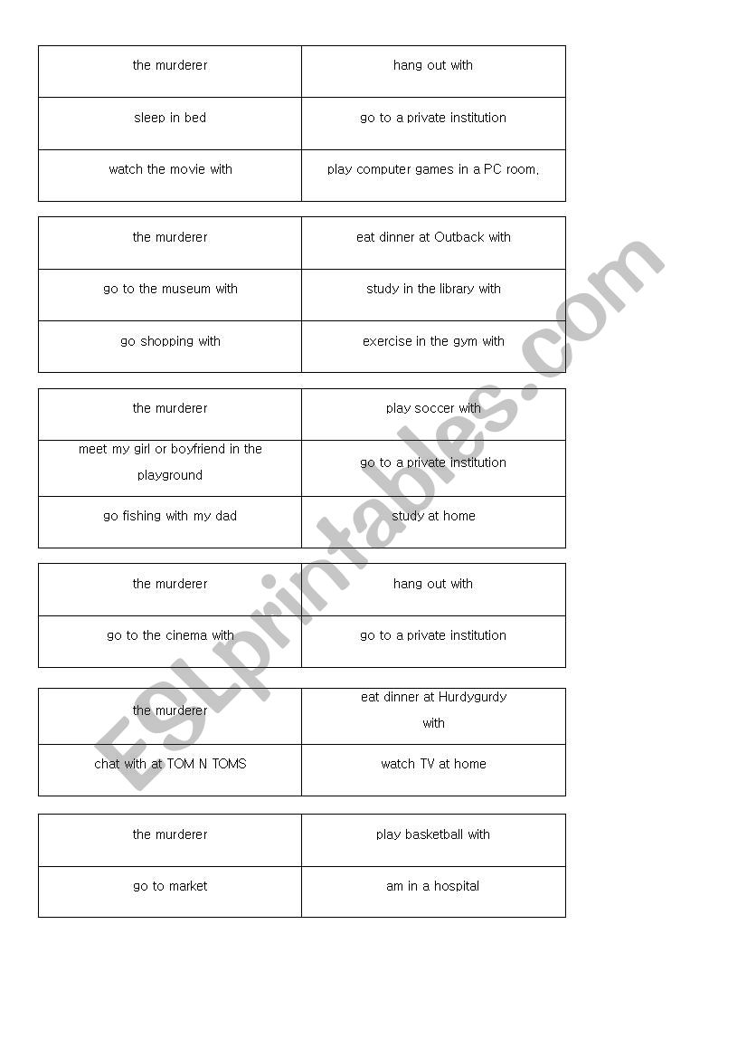 Alibi card worksheet