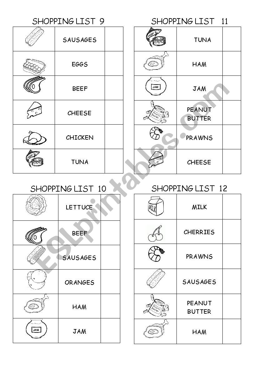 Shopping list 3 worksheet