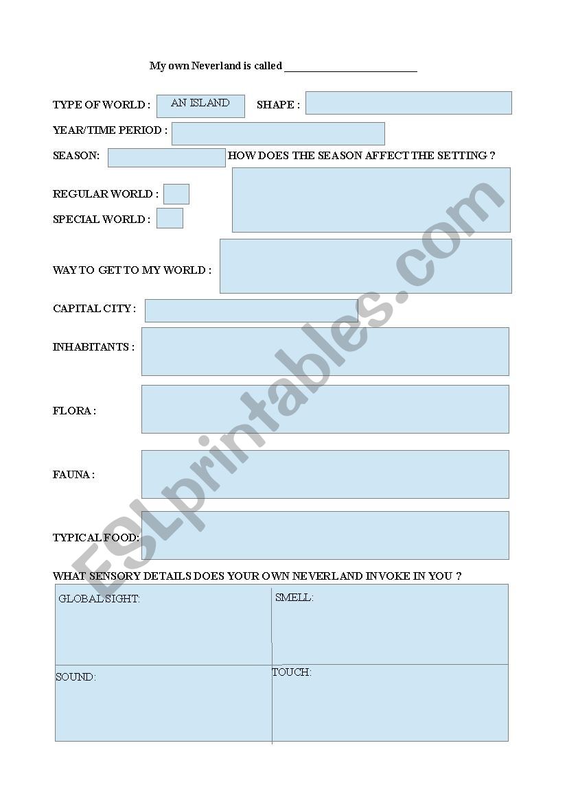 Create your own Neverland worksheet