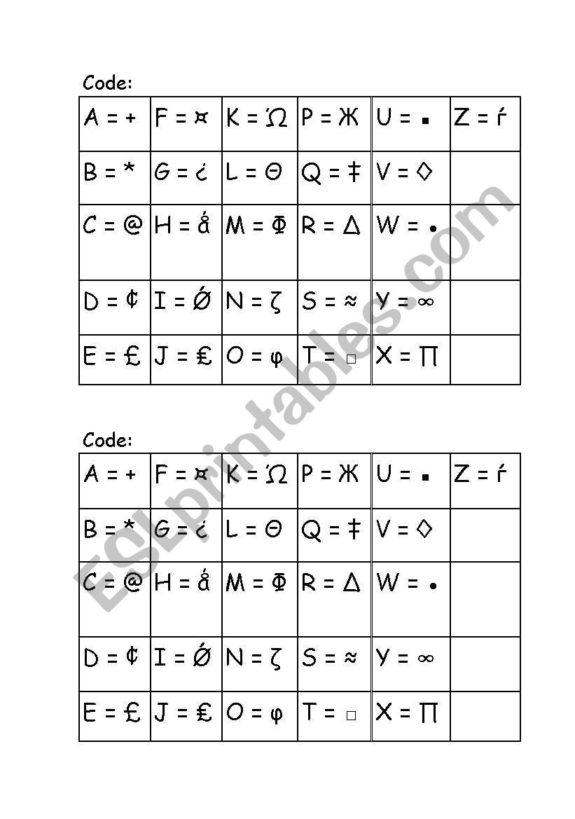 Code FACE ( 1 - 4 ) worksheet