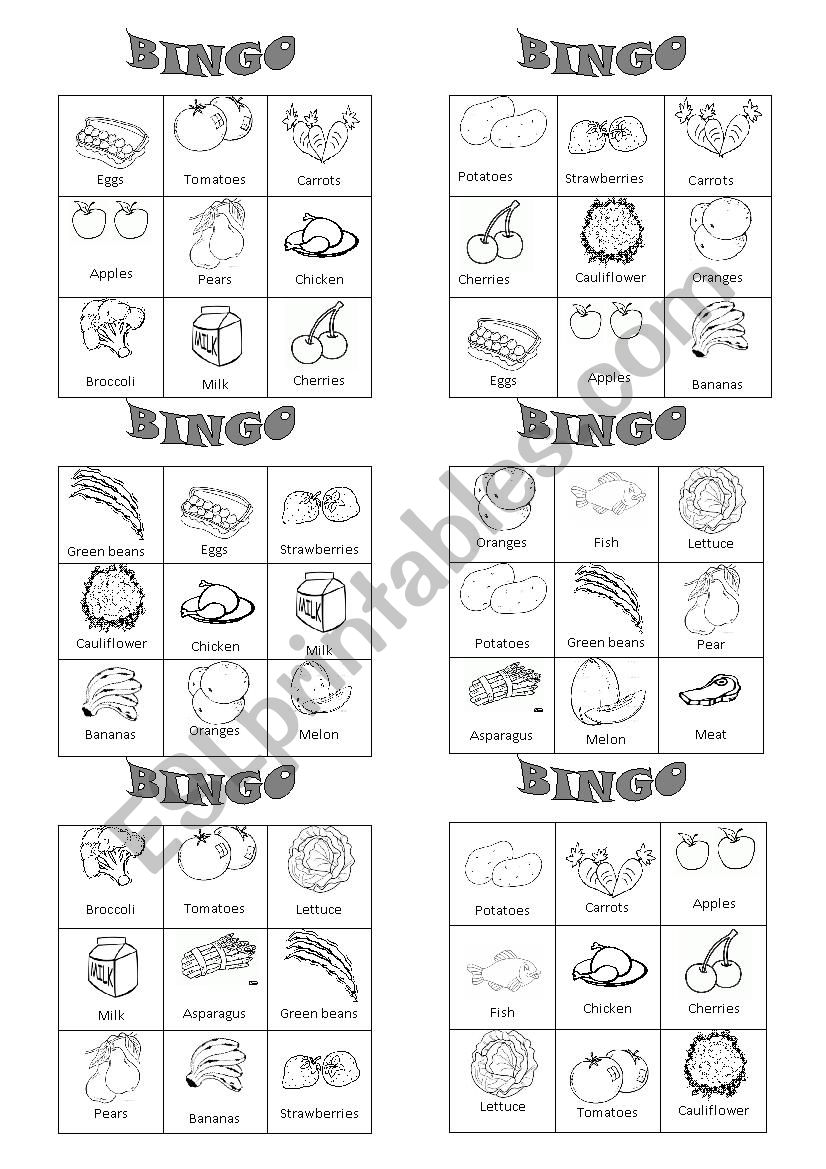 Food bingo 1 worksheet