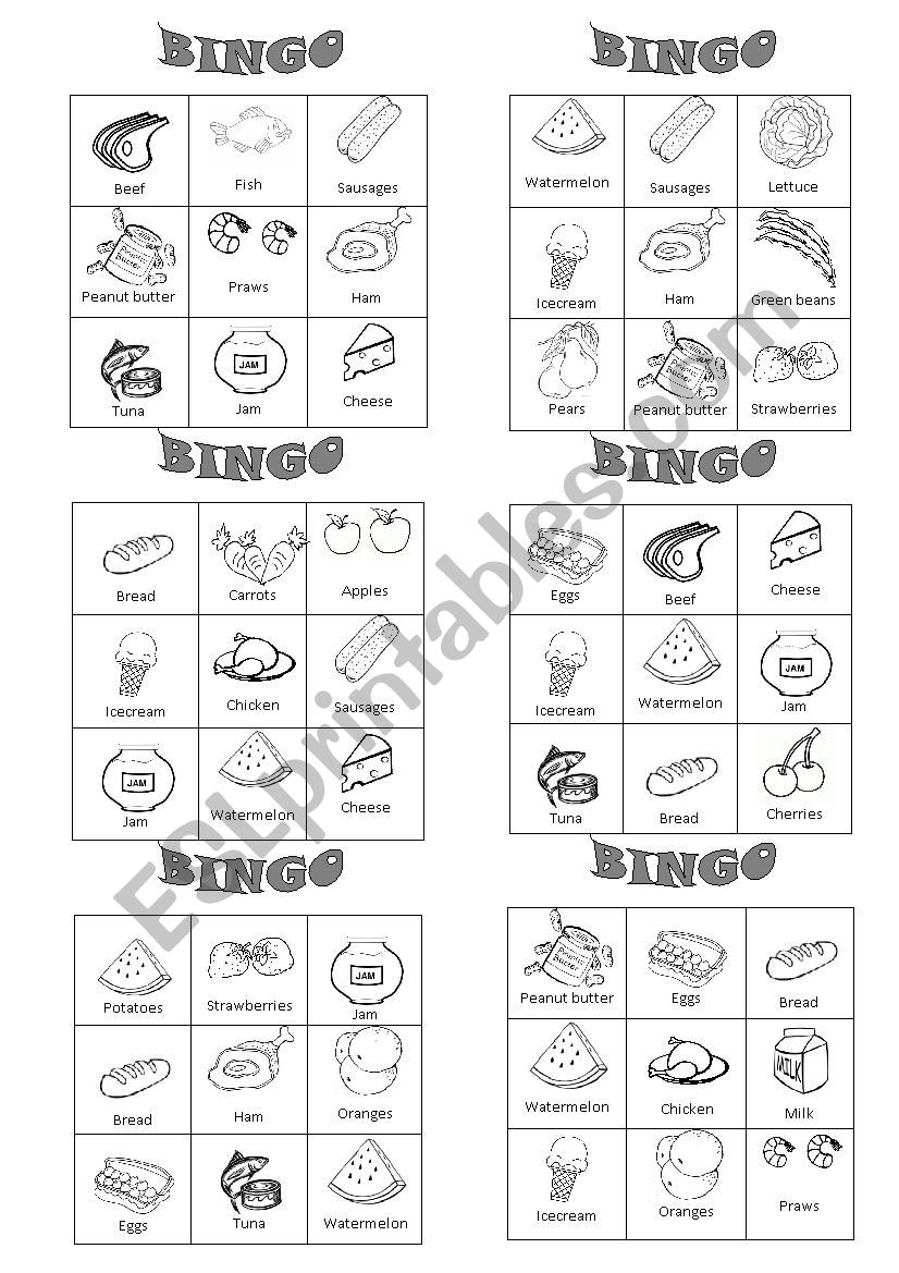 Food bingo 2 worksheet