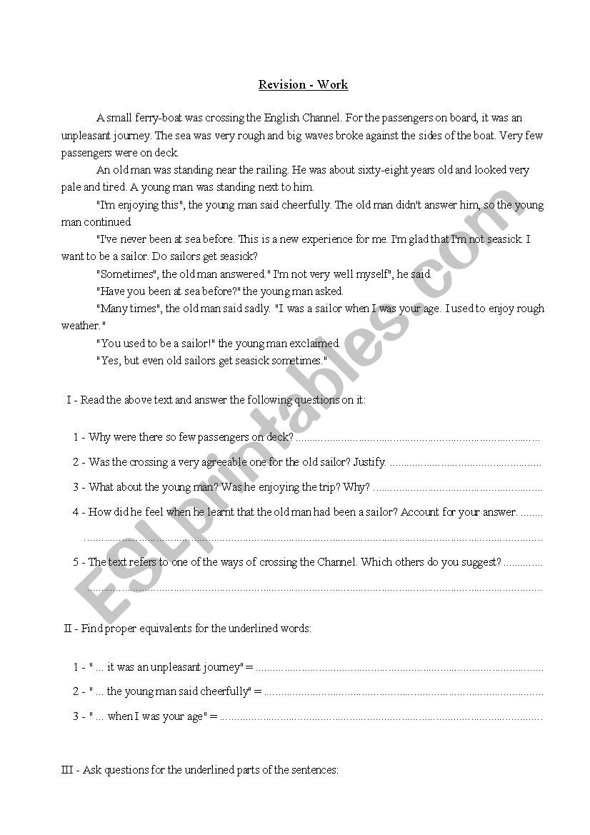 test on past time clauses worksheet