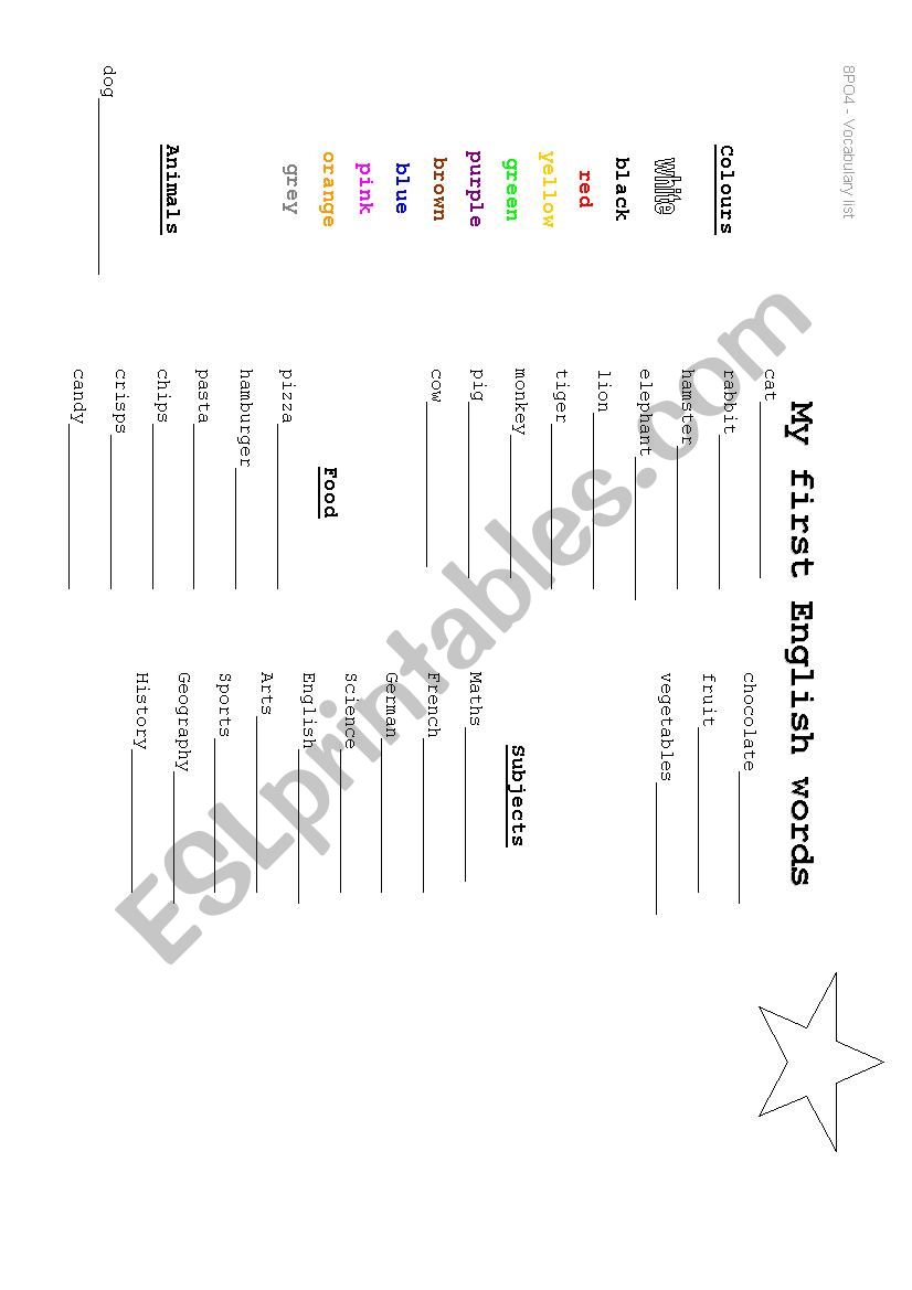 My First English Words ESL Worksheet By ConnyStreff