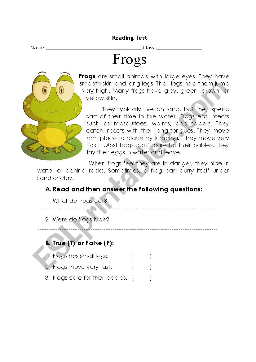 Frogs worksheet