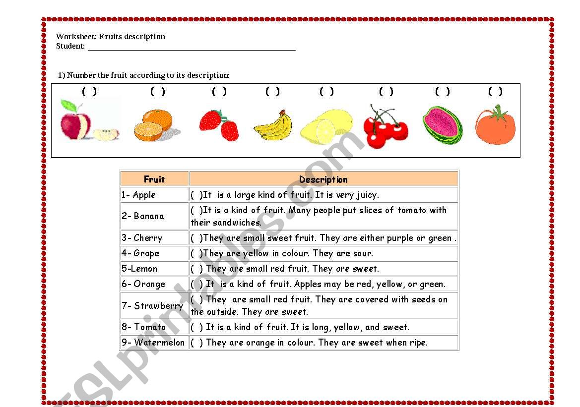 FRUITS worksheet