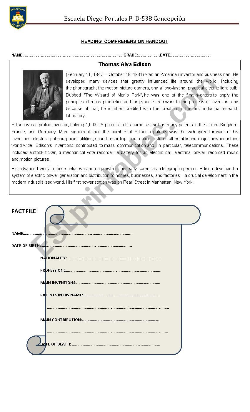 thomas alba edison worksheet