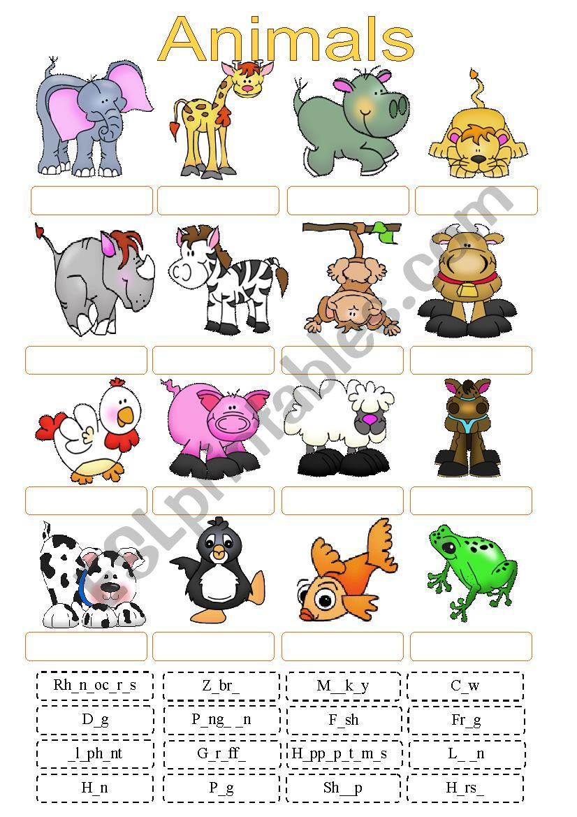 Animals Cut and Paste Activity