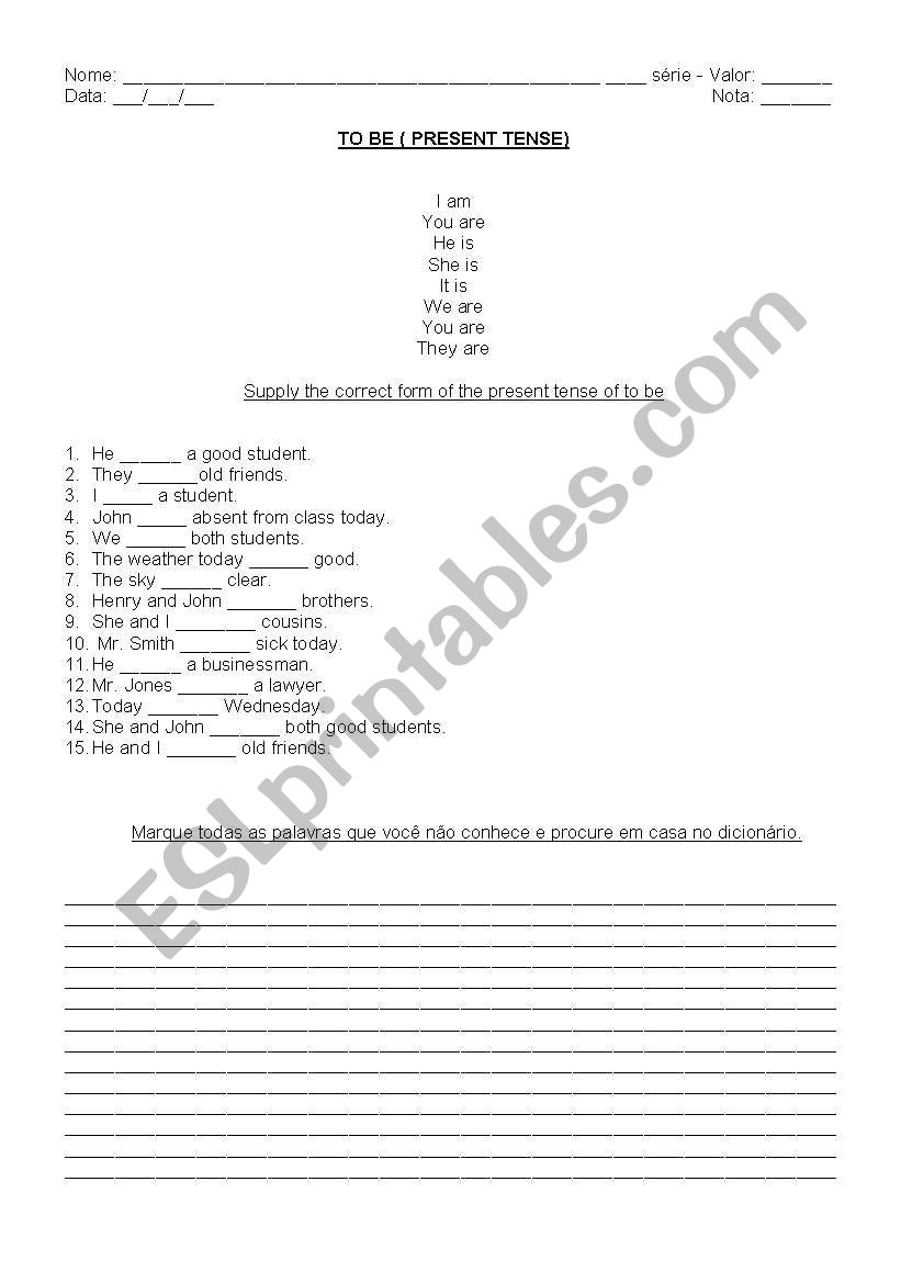 VERB TO BE worksheet