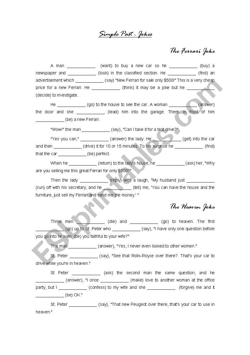 Simple Past - Jokes worksheet