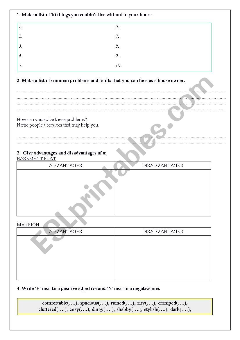House / home - exercises for adults - upper-intermediate - editable