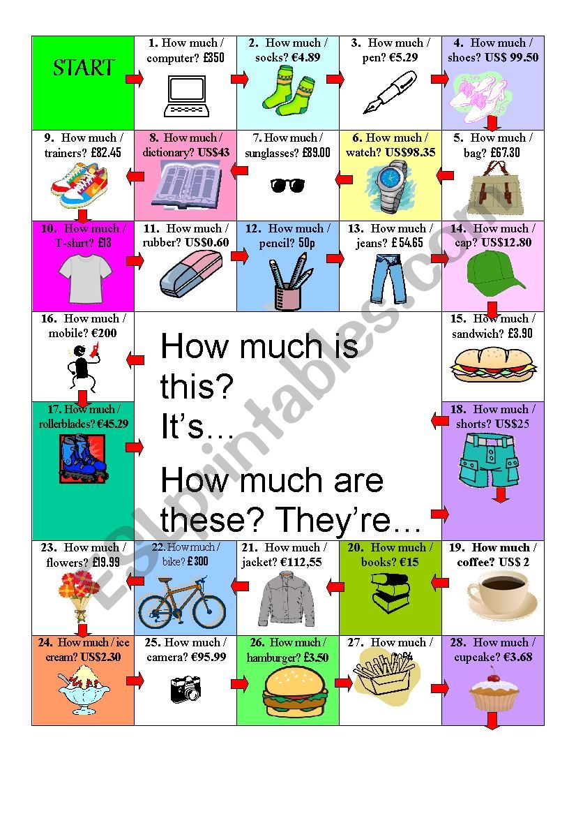 PRICES - BOARDGAME worksheet