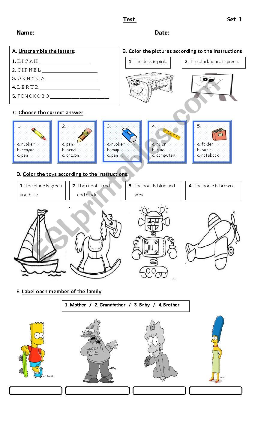 test elementary  worksheet