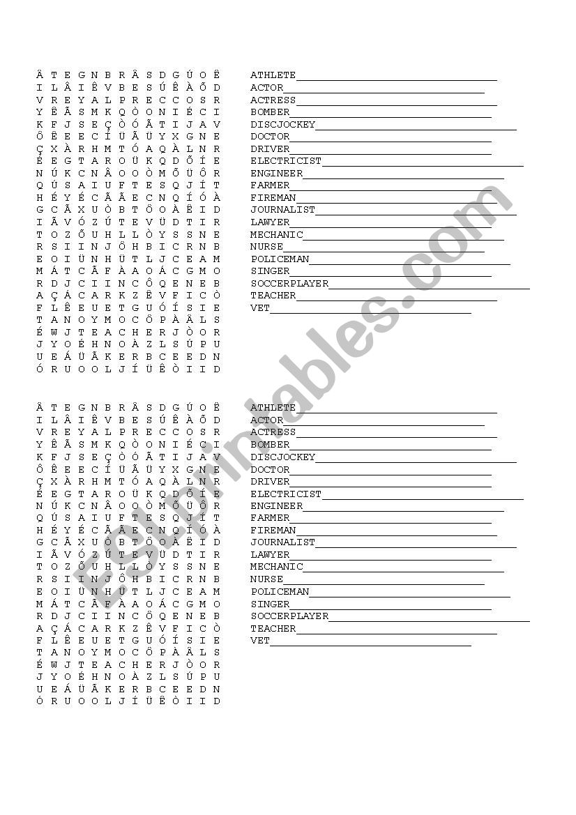 Occupations Wordsearch Esl Worksheet By Teacher Alnikmar