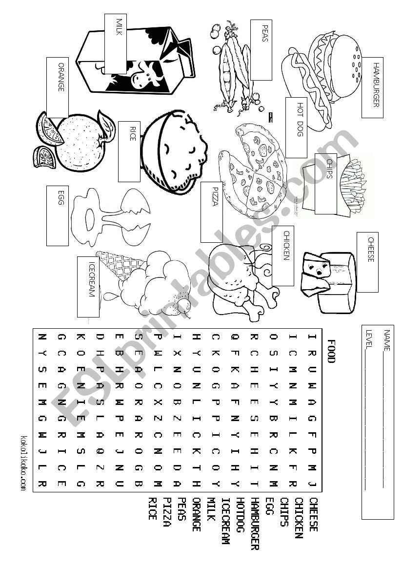 food wordsearch and vocabulary