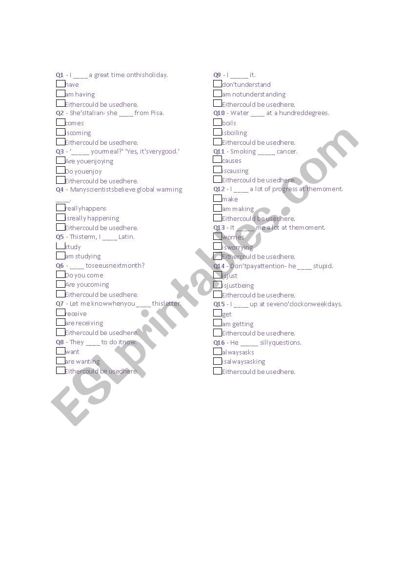 Verb tenses worksheet