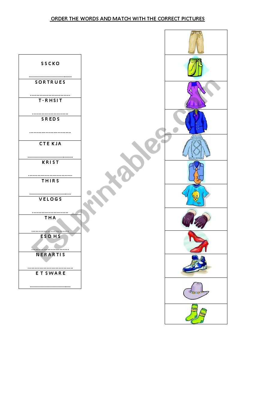 clothes worksheet