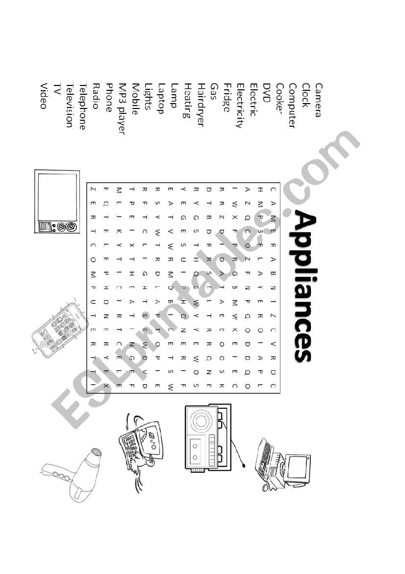 Apliances worksheet