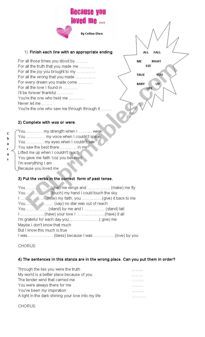 Because you loved me worksheet