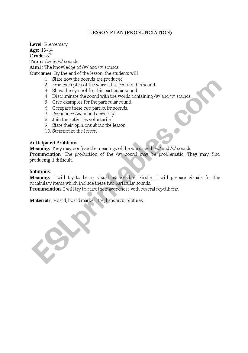 teaching /w/ and /v/ sound worksheet