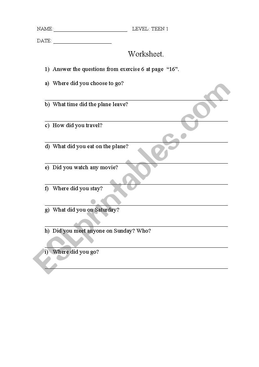 Simple Past Tense worksheet