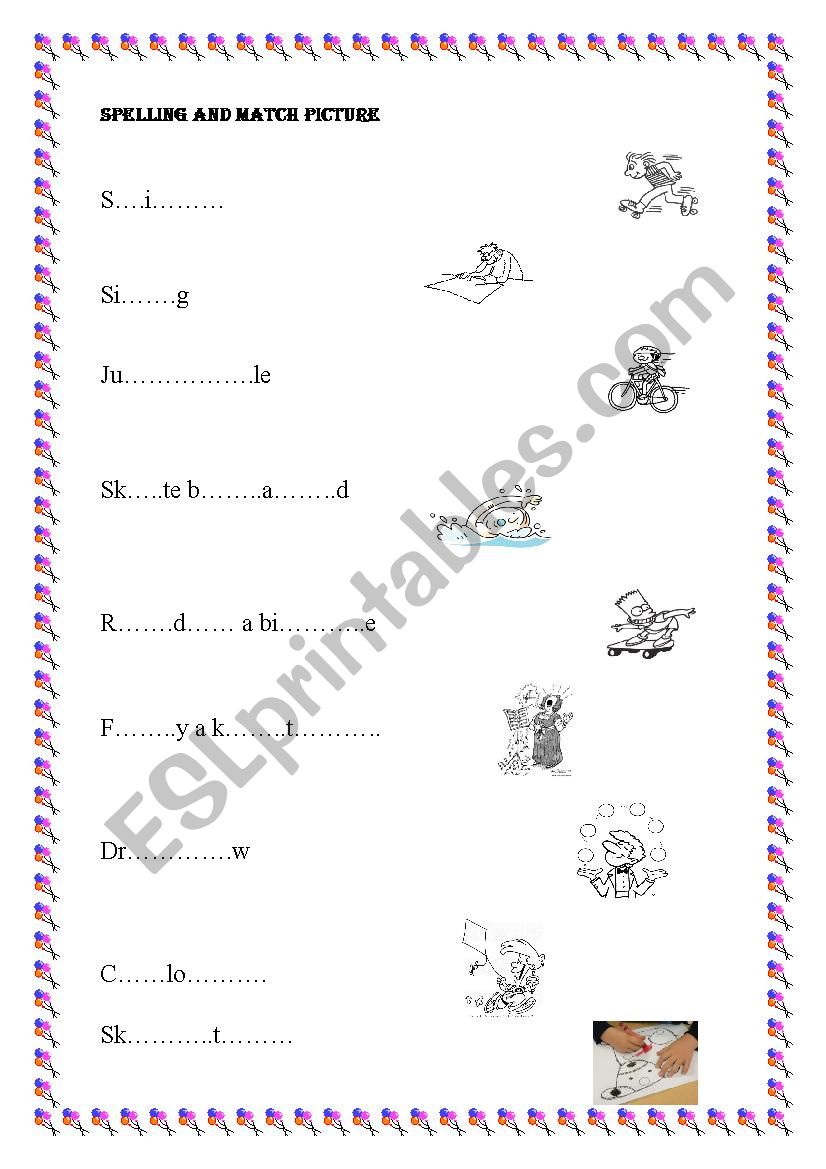 Spelling and match picture worksheet
