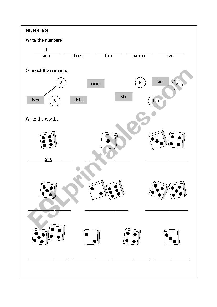 numbers worksheet