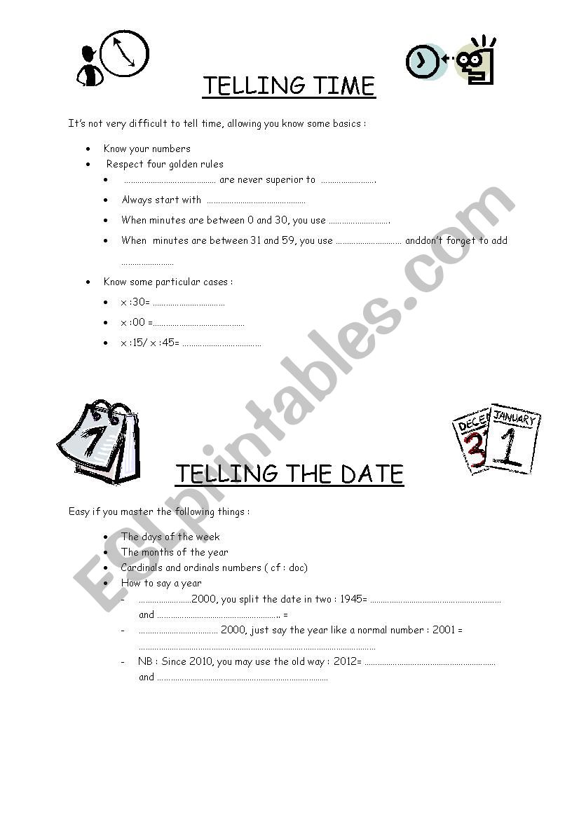 telling time and date worksheet