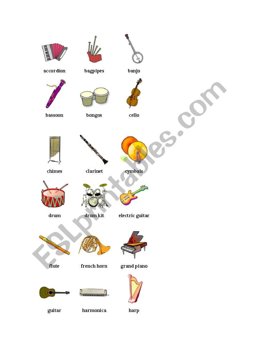 music instruments worksheet