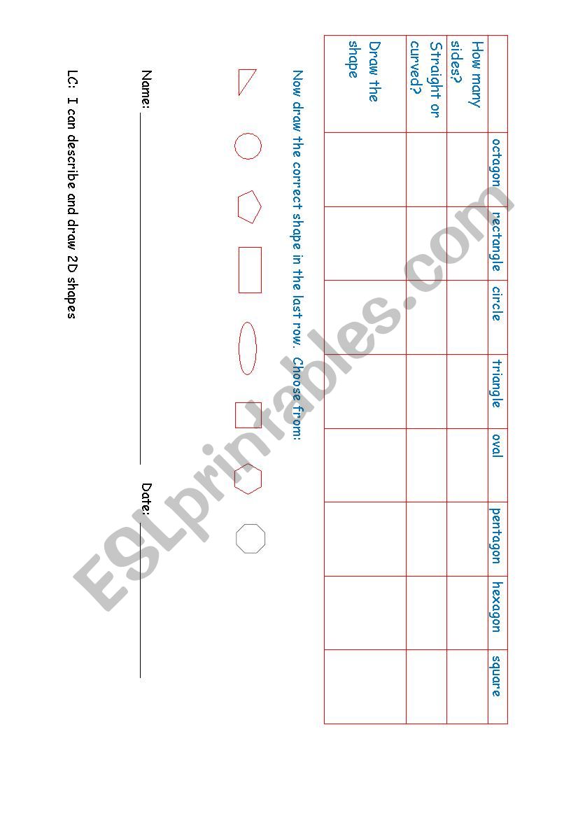 2D shapes properties worksheet