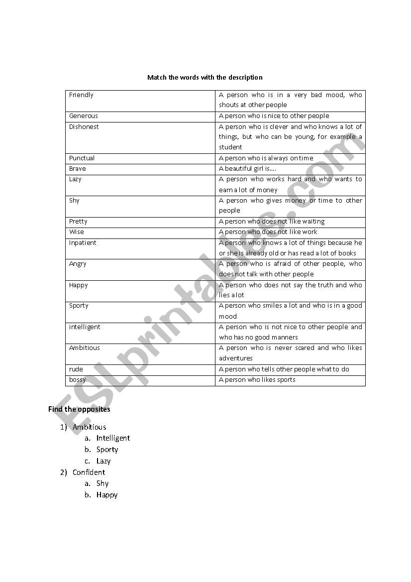 Describing People  worksheet