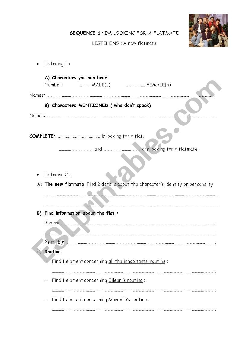 Listening worksheet a new flatmate