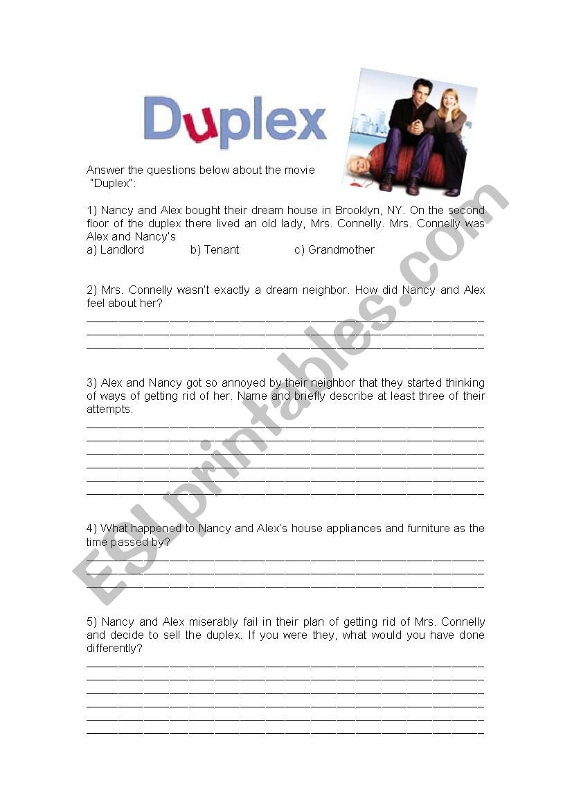 Movie activity (Duplex) worksheet