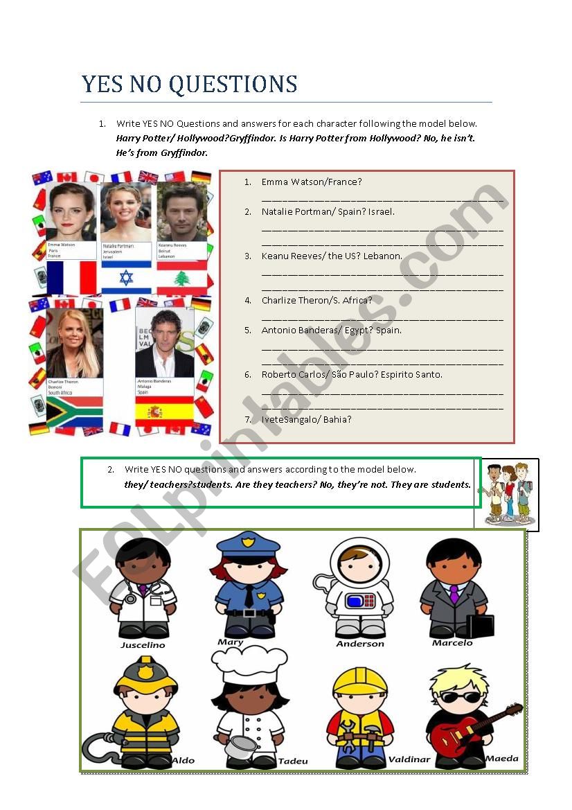 Yes No Questions and Answers worksheet