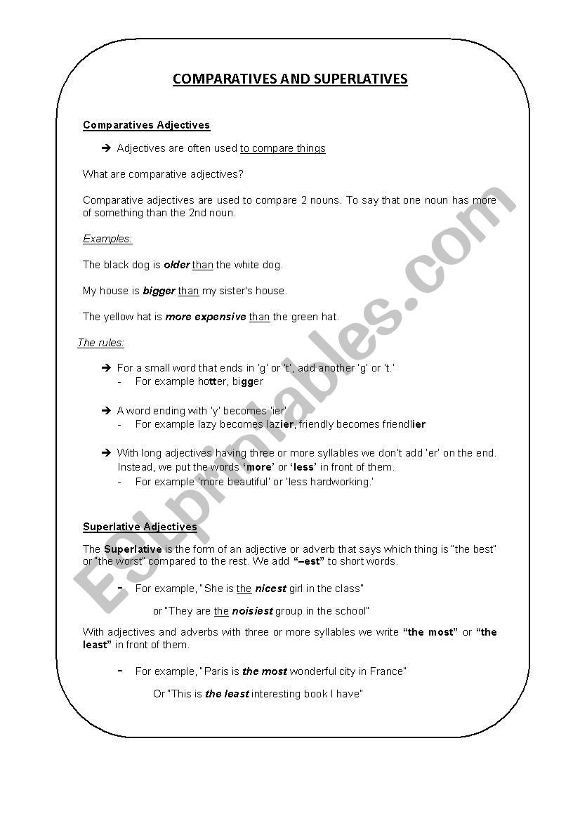 Comparatives and Superlatives EXPLANATION