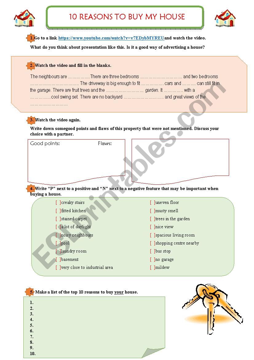 VIDEO worksheet - 10 reasons to buy my house