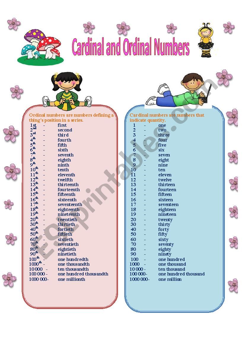 cordinal and ordinal numbers worksheet