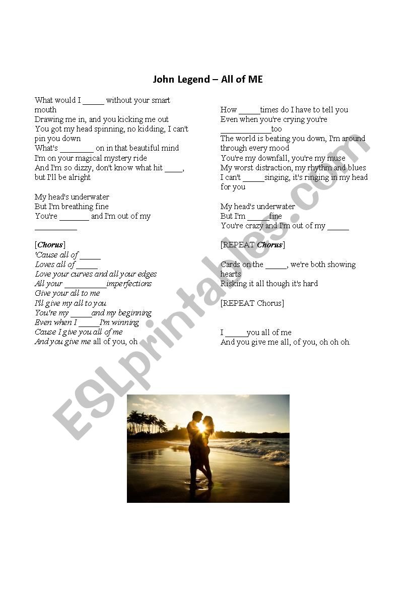 SONG: All of me  worksheet