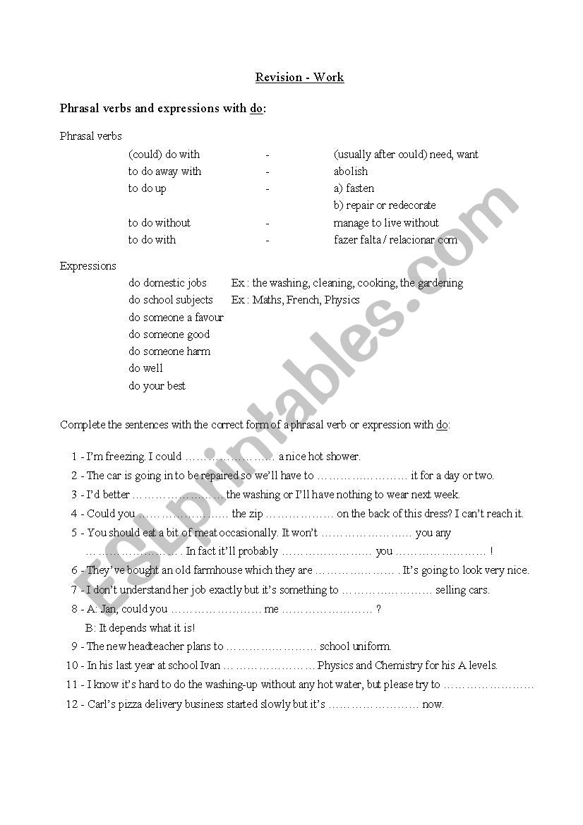 phrasal verbs worksheet