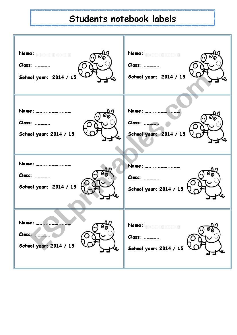 notebook labels worksheet