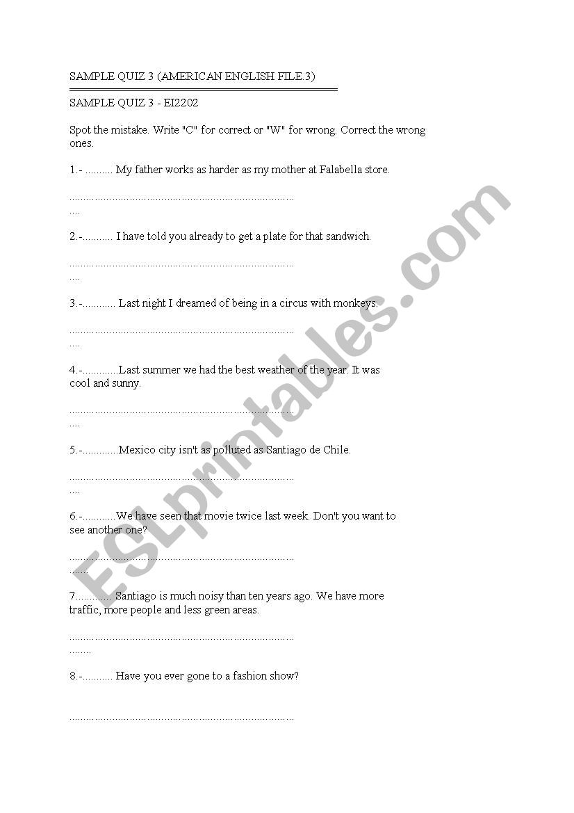 American english-SAMPLE QUIZ 3